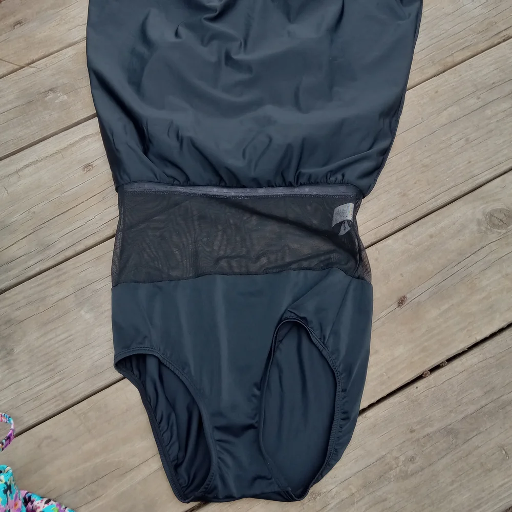 Black White Polka Dot One Piece Swim Dress Women's Size 12